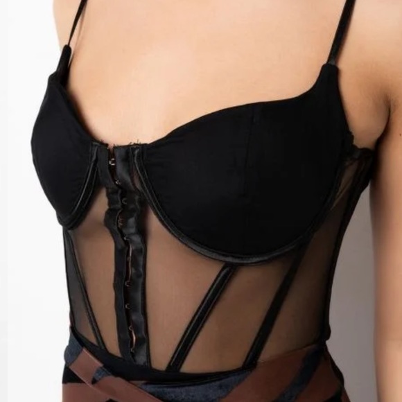 AKIRA Black Mesh Corset Bodysuit - Picture 3 of 4